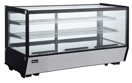 48″ Two (2) Shelf Square Glass Countertop Refrigerated Showcase, 7.13 cu.ft. (202 Liter), Stainless Steel