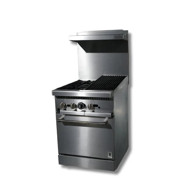 HOTZONE HZ-R24-12CB Gas Range 24" with 12" Charbroiler Top With 2 Open Burners
