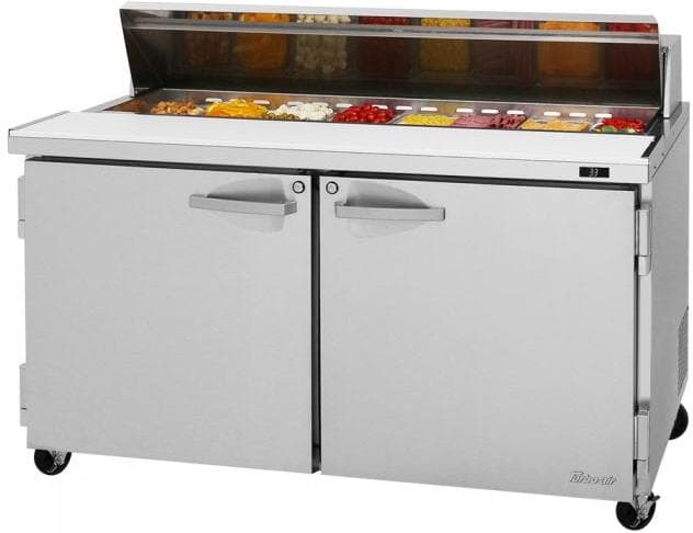 Turbo Air – PRO Series 60.25″ Silver Two Solid Door Sandwich/Salad Prep Table with 2 Stainless Steel Shelves – PST-60-N (ETA 5-6 Weeks)
