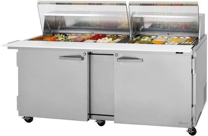 Turbo Air – PRO Series 72.6″ Silver Two-Section Mega Top Sandwich/Salad Prep Table with Clear Lids – PST-72-30-N-CL (ETA 5-6 Weeks)