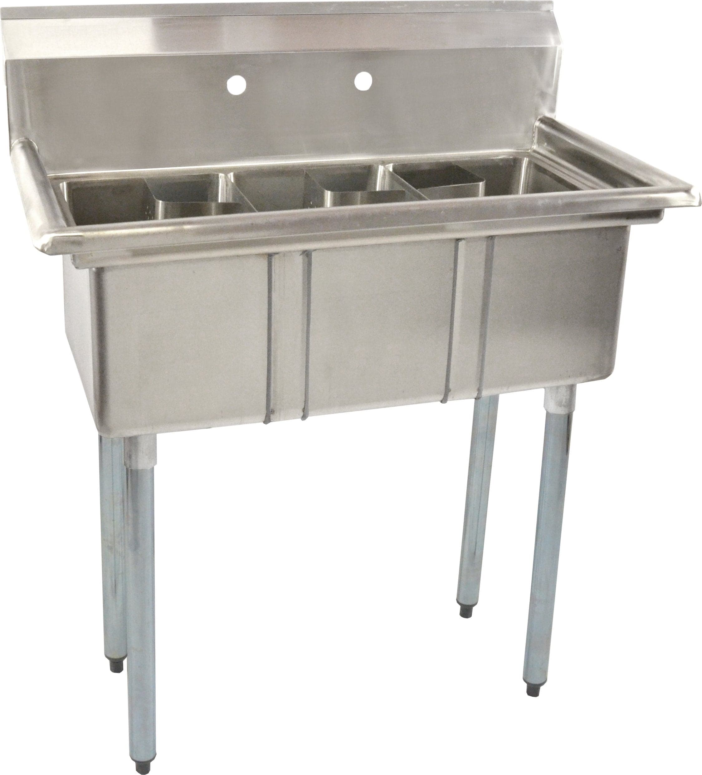 10″ x 14″ x 10″ Stainless Steel Three Tub Space Saver Sink without Drainboard with Corner Drain