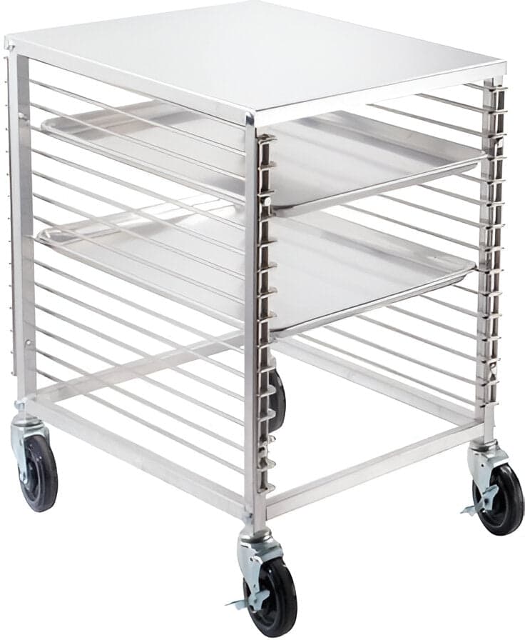 Aluminum Counter-Height End-Load Bun Pan Rack with 15 Slides and Solid Flat Top