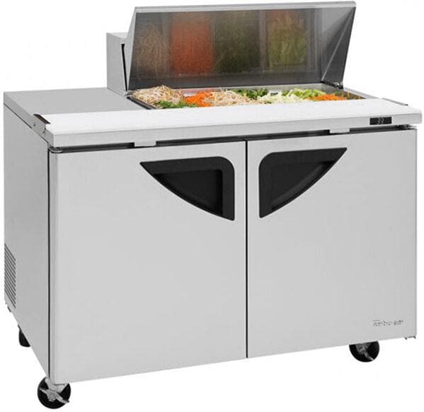 Turbo Air – Super Deluxe 48″ 2 Door Refrigerated Sandwich Prep Table with Left Work Station – TST-48SD-08S-N(-LW) (ETA 5-6 Weeks)