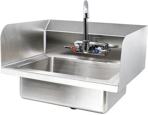 Fabricated Hand Sink with Side Splashes, 4″ Gooseneck Faucet and Drain Basket
