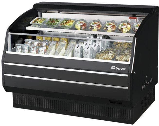 Turbo Air - 50" Black Low Profile Horizontal Air Curtain Display Case with Black / Mirrored Interior and Solid Side Panels - TOM-50LB-SP-A-N (ETA 5-6 Weeks)
