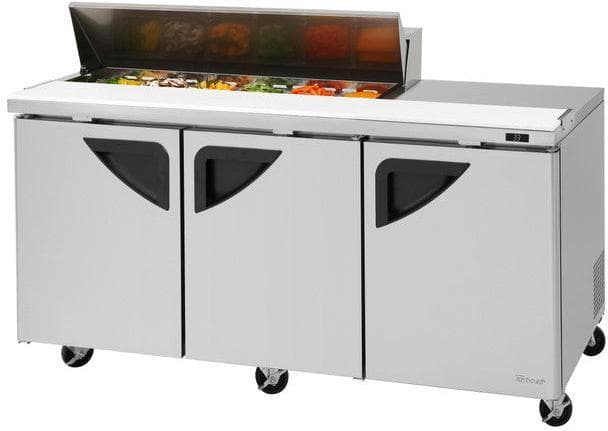 Turbo Air – Super Deluxe 72.4″ 3 Swing Door Refrigerated Sandwich Prep Table with Stainless Steel Top and 12 Pan Opening – TST-72SD-12S-N(-LW) (ETA 5-6 Weeks)