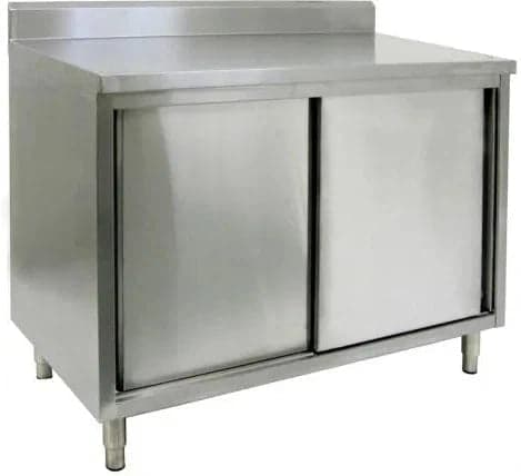 Winholt - 96" x 30" Stainless Steel Enclosed Base Table with (4) Sliding Doors without Mid-Shelf - STCT-D3096