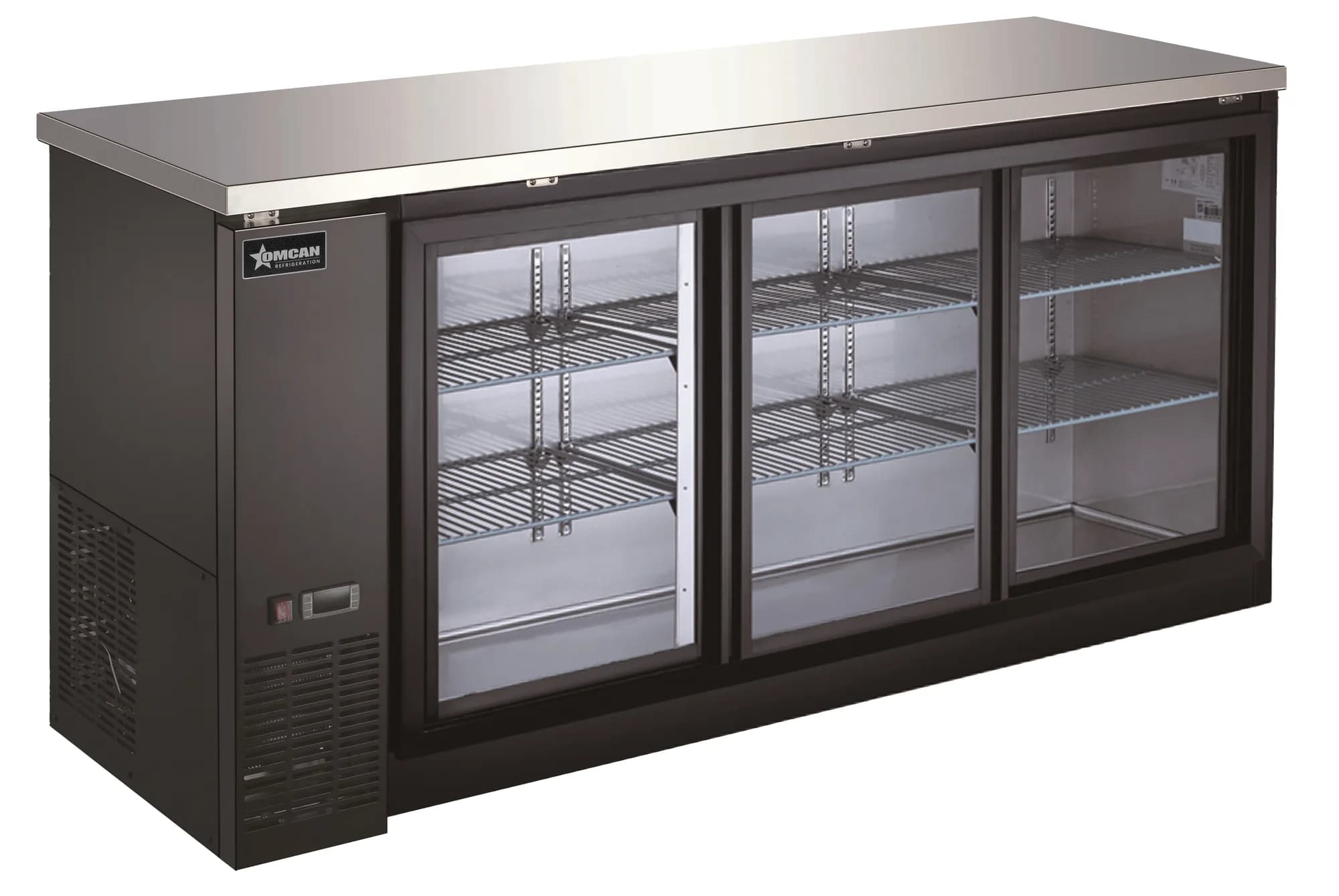 72″ Three (3) Glass Door Back Bar Cooler with Sliding Door, 19.6 cu ft (556 L)
