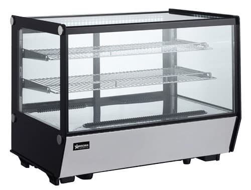 35″ Two (2) Shelf Square Glass Countertop Refrigerated Showcase, 5.65 cu.ft. (160 L), Stainless Steel