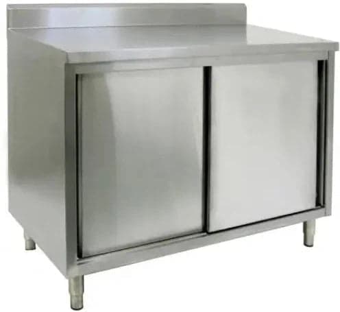 Winholt - 24" x 48" Stainless Steel Boxed Backsplash with 45° Return, (2) Sliding Doors with Mid-Shelf Storage Cabinet - STCT-BBD2448-MS