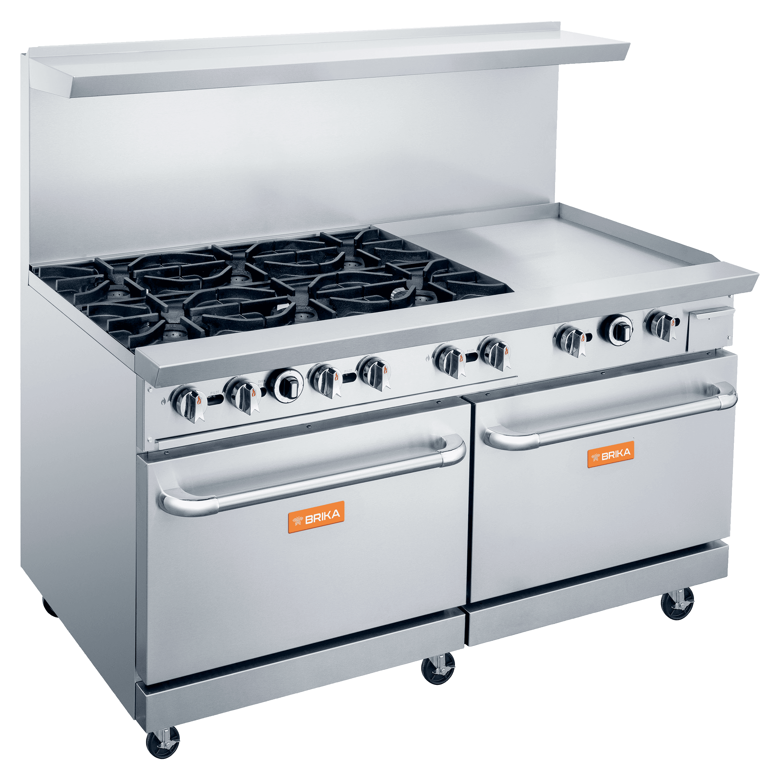 Brika – 60″ Natural Gas Range w/ 6 Burners & 24″ Griddle – BGR-6B-G24