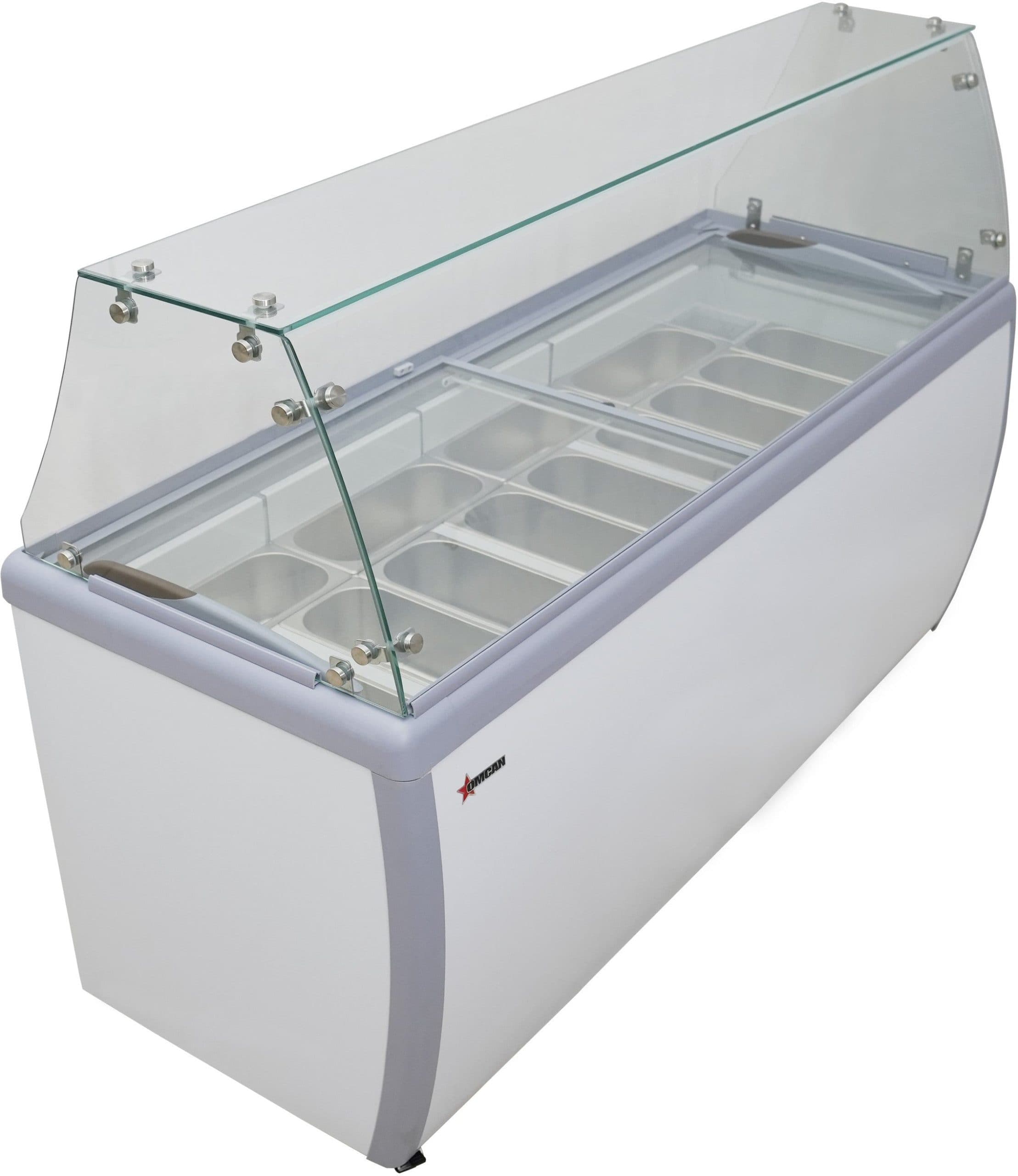 71″ Thirteen (13) Pan Gelato Dipping Cabinet with Flat Sneeze Guard and Pans