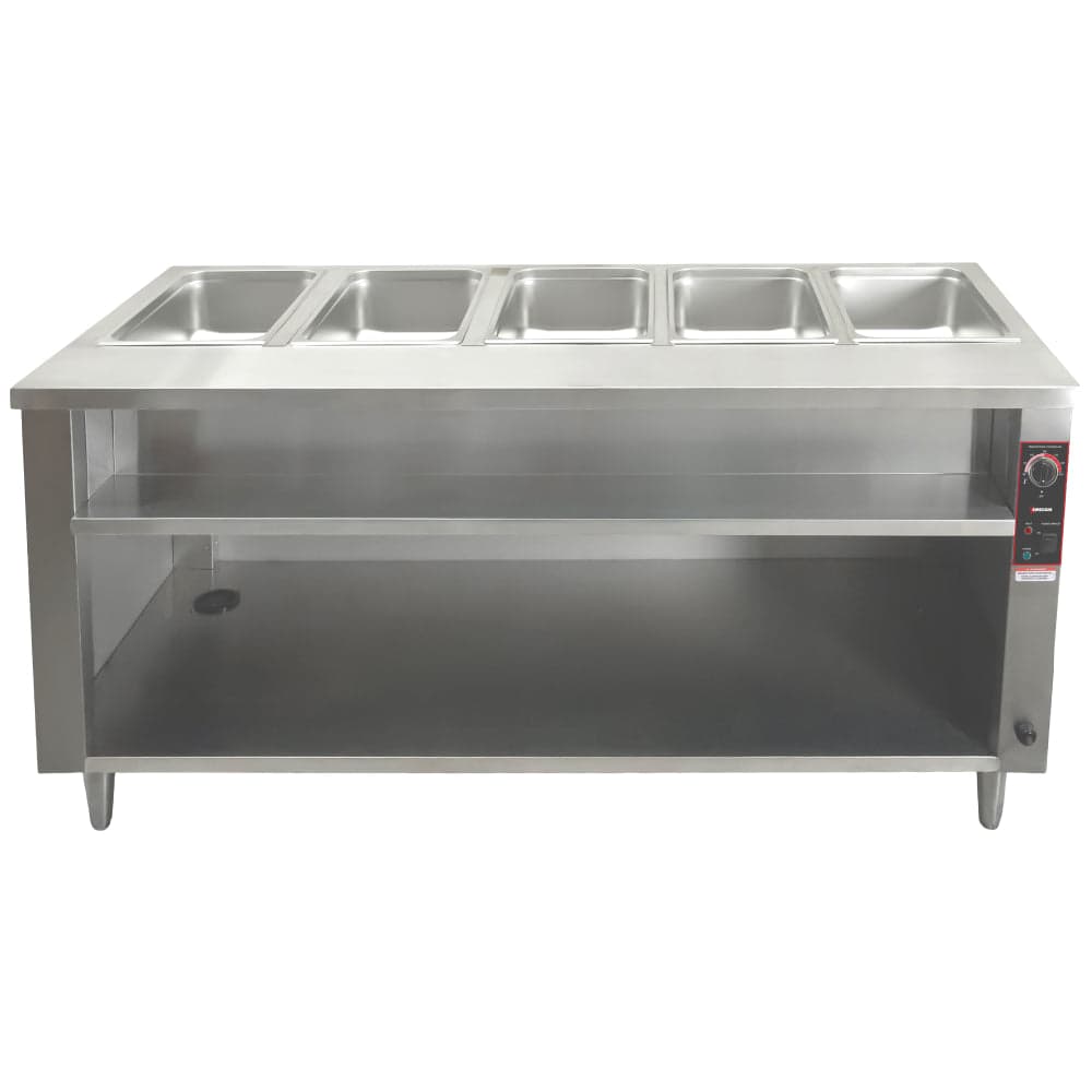 72 " 5 Pan Open Well Electric Steam Table with Cutting Board and Undershelf, 4 kW 1ph, 240V