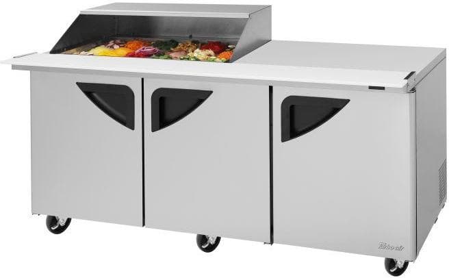 Turbo Air – Super Deluxe 72.4″ 3 Swing Door Refrigerated Sandwich Prep Table with Work Station and Slide-Back Lid – TST-72SD-18M-N-SL(-LW) (ETA 5-6 Weeks)