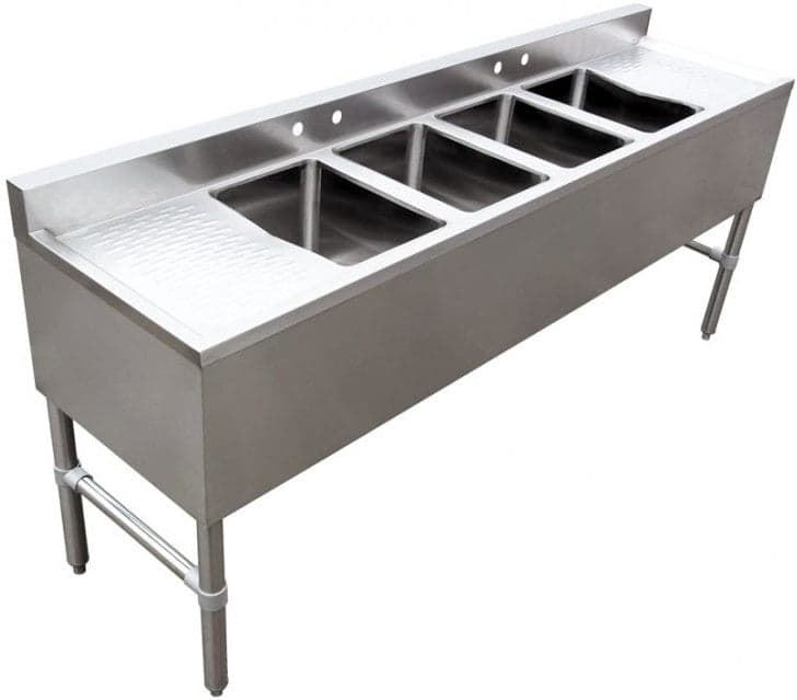 4 Compartment Underbar Sink with Left and Right Drainboards