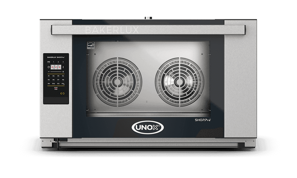 Unox – BAKERLUX SHOP.Pro GO Electric Convection Oven, 4 Trays 18″ x 26″, Drop-Down Door – XAFR-04FS-EGDN
