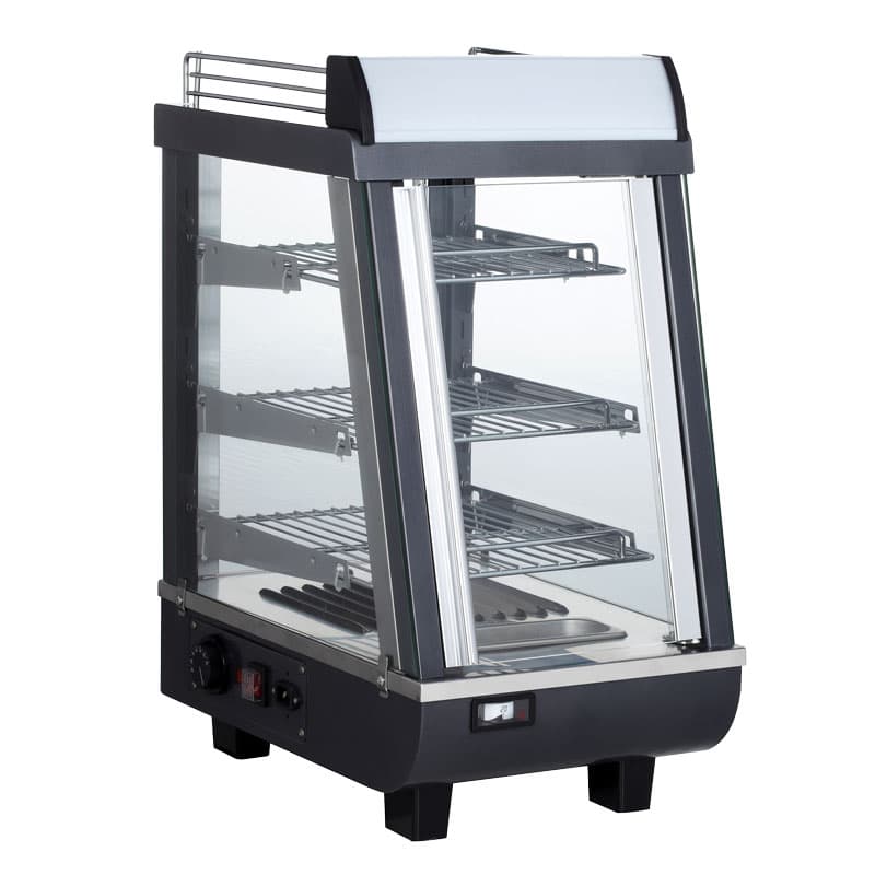 Omcan Display Warmer, 3 Shelves, Sliding Doors, Self/Full-Servicecapacity