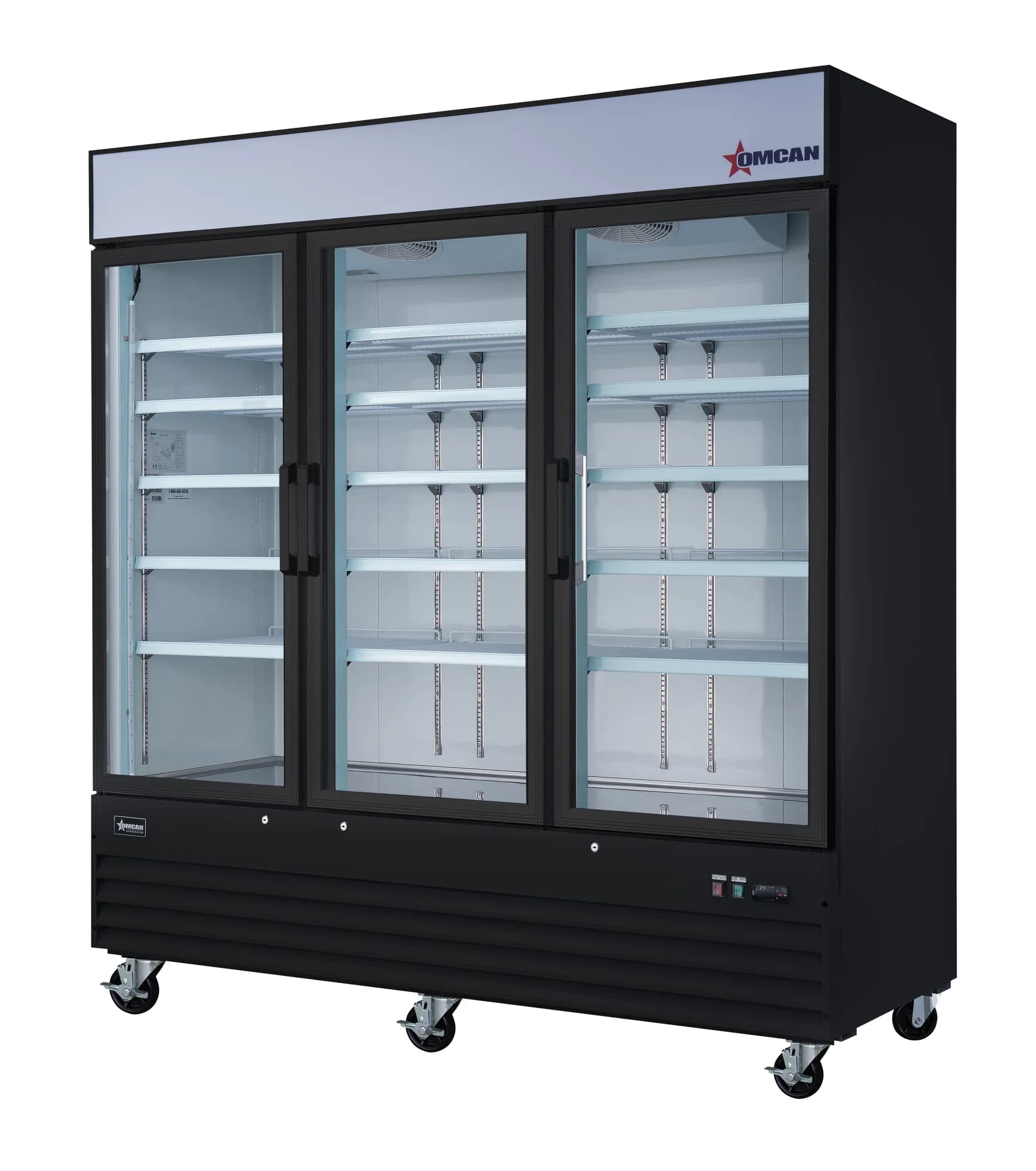 Omcan 78" Three (3) Glass Door Refrigerator, 53 cu.ft. (1500 L), Black