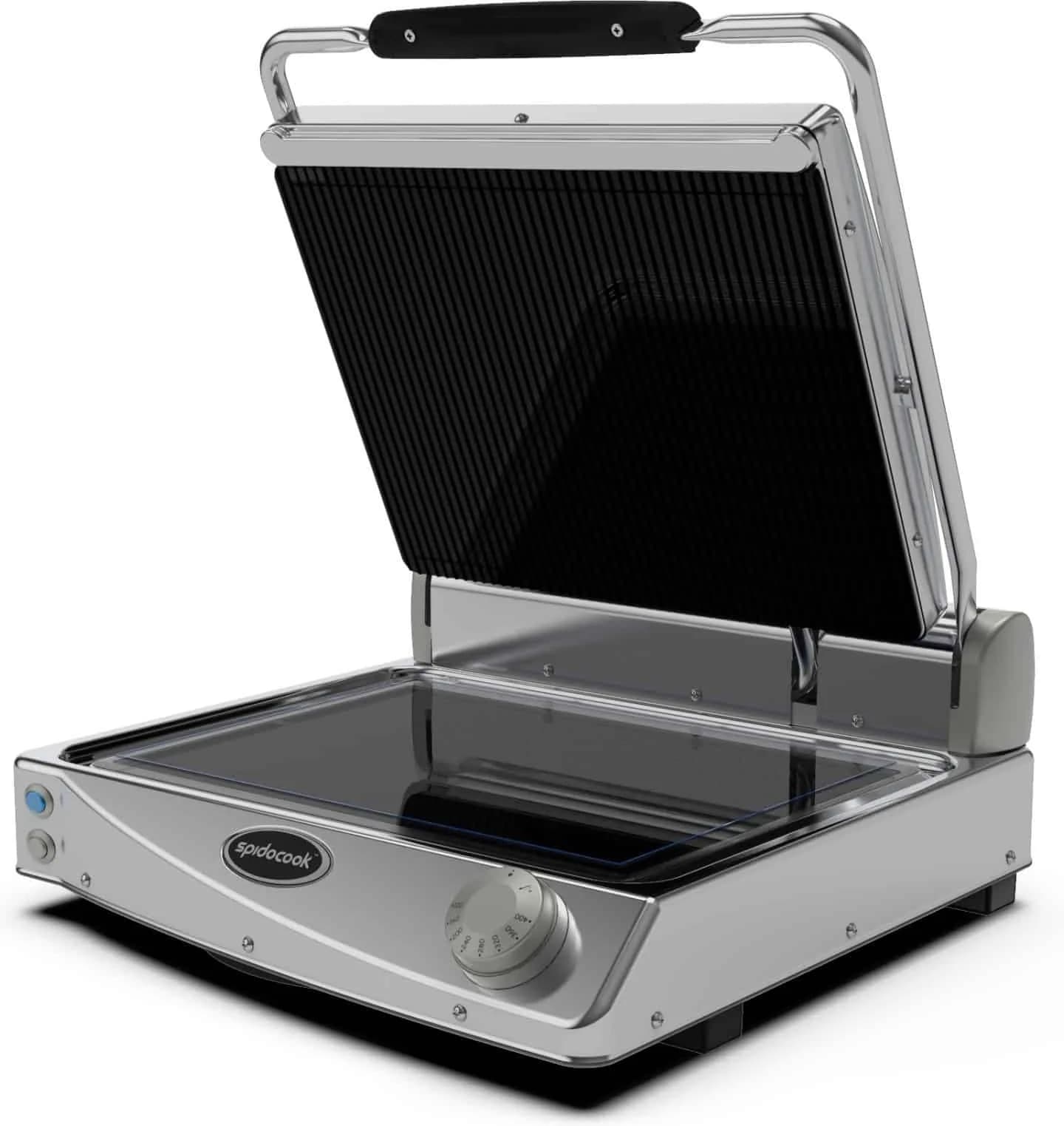 Spidocook SAP015R 120 V Black Medium Ribbed Transparent Glass Ceramic Plates Professional Contact Grill