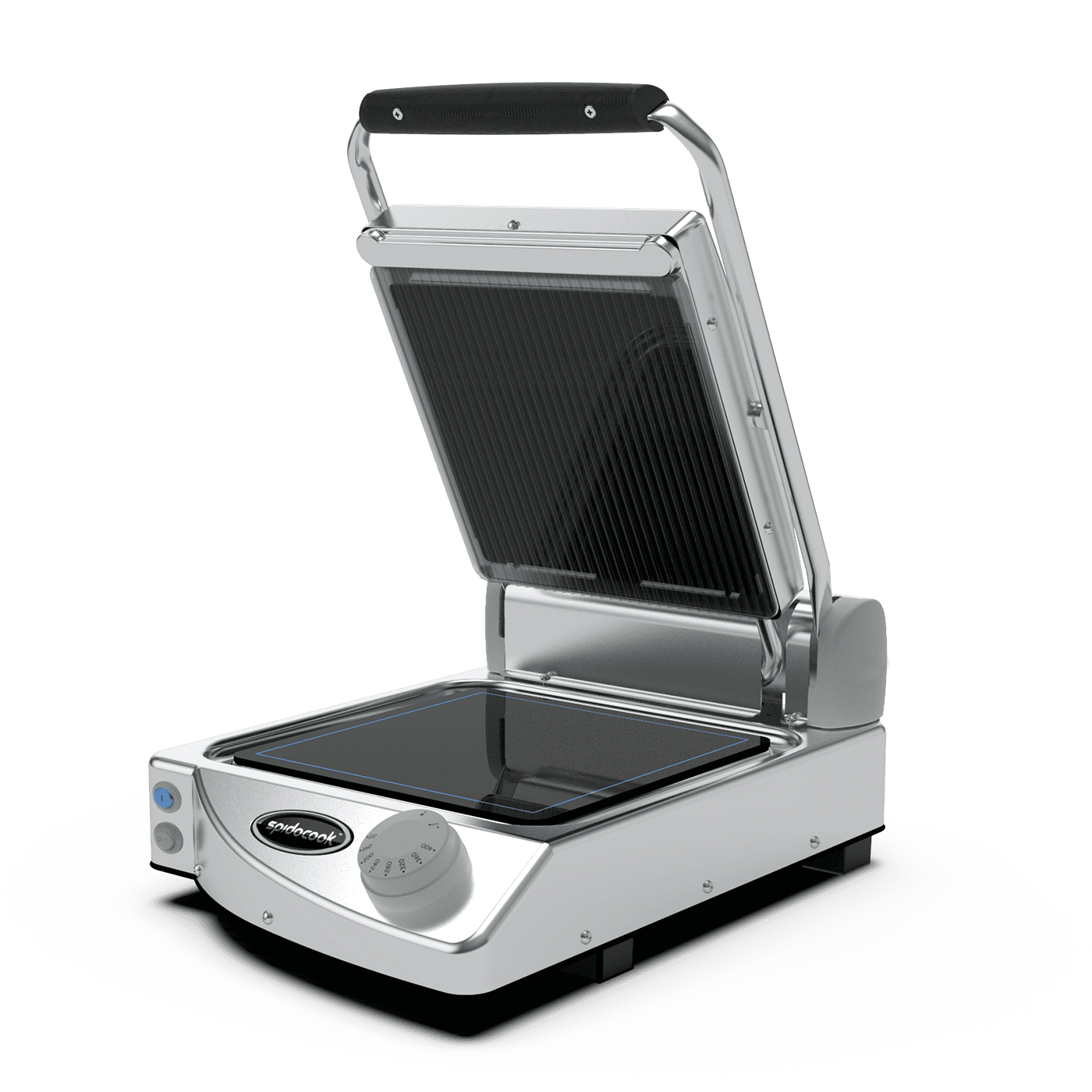 Eurodib SAP010R 13″ Single Contact Panini Grill With Grooved Top & Smooth Glass Bottom