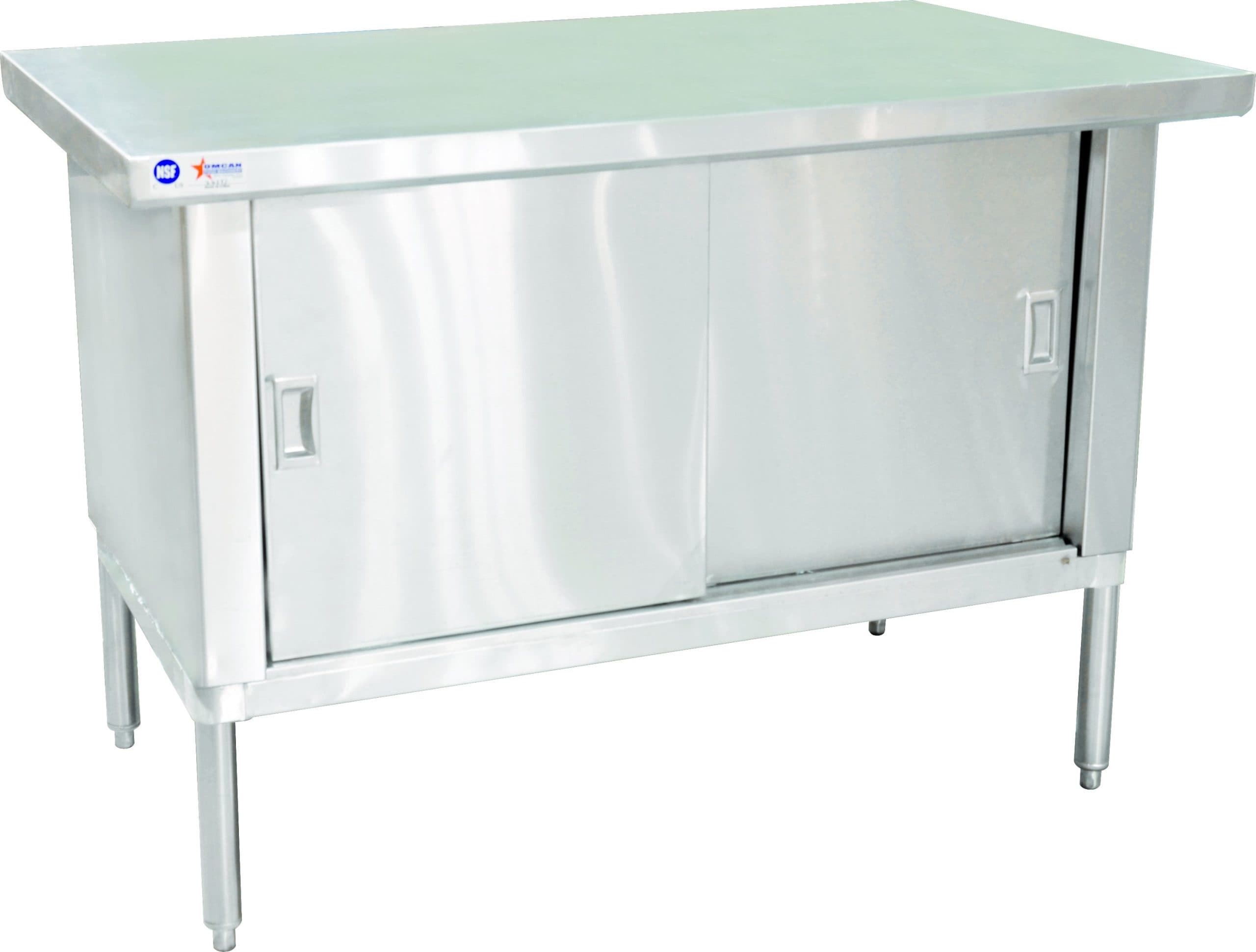 30″ x 48″ Stainless Steel Worktable Cabinet with Sliding Door and Overhang Edge, 18 Gauge