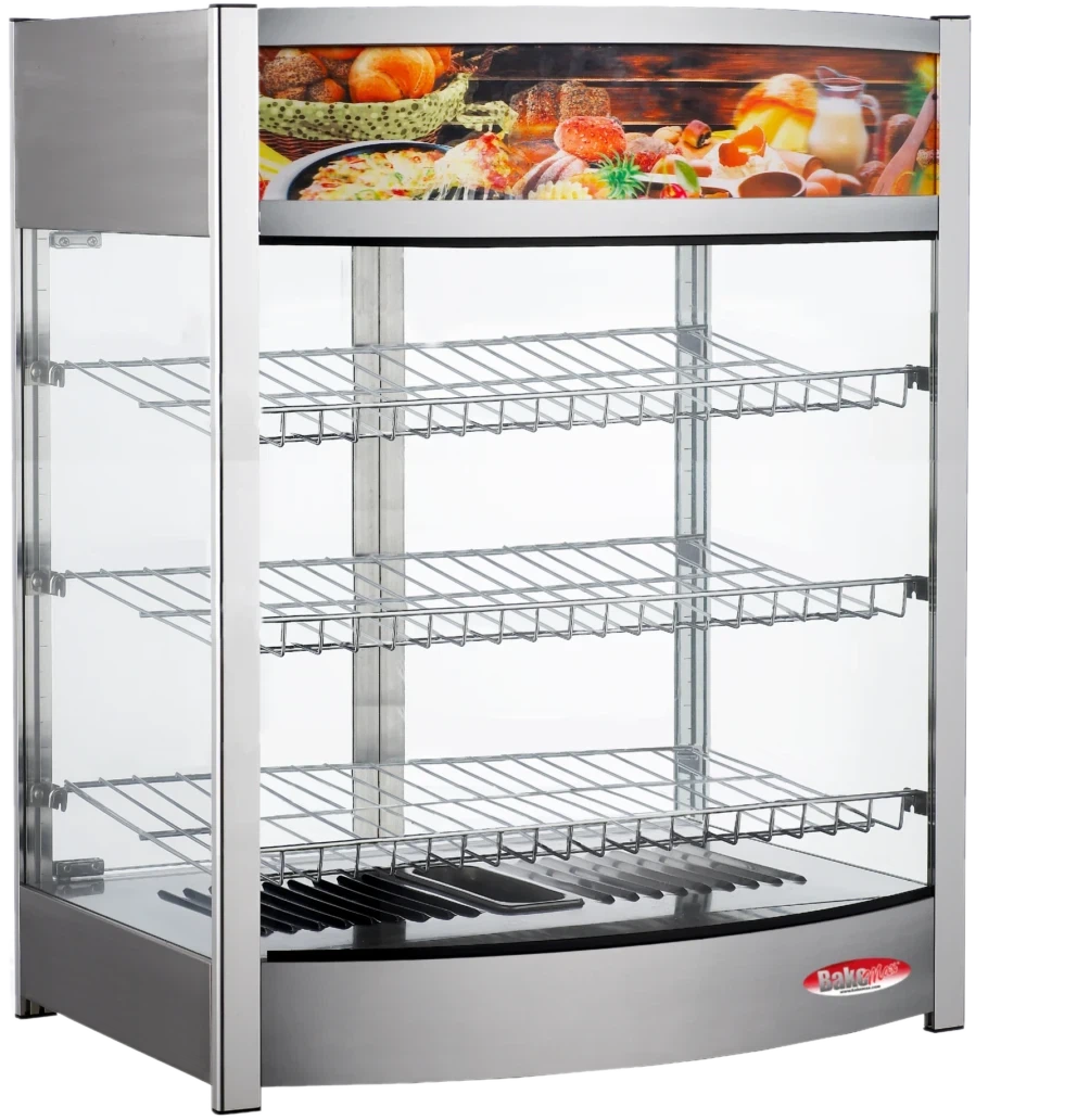 Bakemax - 25", 120V Wide Countertop Full-Service Bowed Face Heated Display Case with LED Lighting - BMCBF25 - DISCONTINUED Bakemax - 25", 120V Wide Countertop Full-Service Bowed Face Heated Display Case with LED Lighting - BMCBF25 - DISCONTINUED