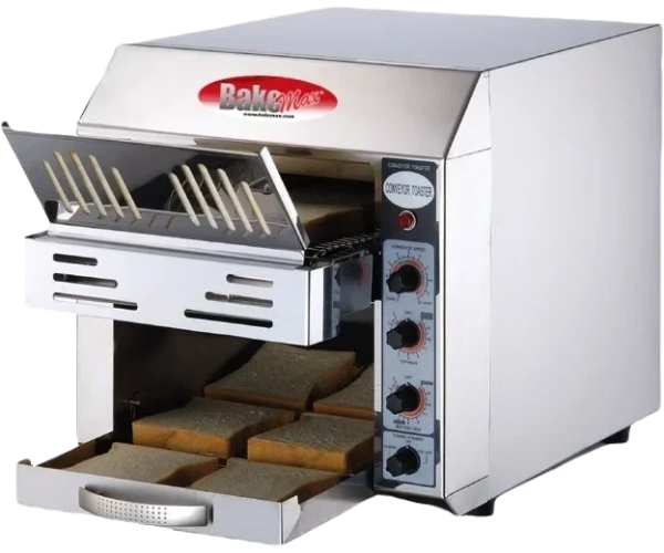 Bakemax - 110V Stainless Steel Commercial Countertop Electric 2-Slice Wide Conveyor Toaster - BMCT305