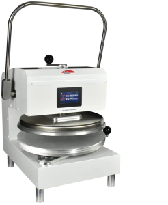 Bakemax - 120V Stainless Steel Commercial Countertop Powder Coat Manual Single Heat Dough Press - BMDXASS