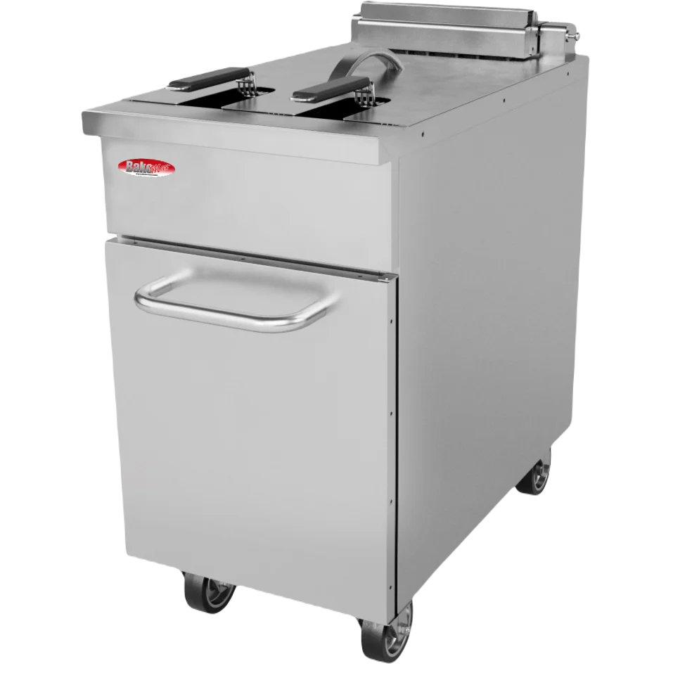 BakeMax BMPLS7FE020 Heavy Duty Commercial Electric Floor Model 22L / 50lbs. Fryer with Lift Up Heating Elements BakeMax BMPLS7FE020 Heavy Duty Commercial Electric Floor Model 22L / 50lbs. Fryer with Lift Up Heating Elements