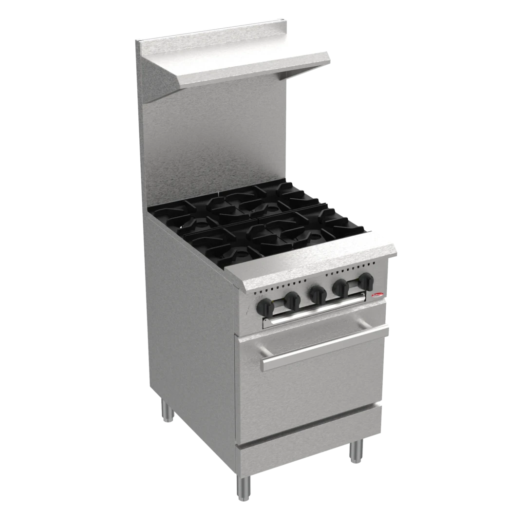 BakeMax America BAS24O Commercial 24 Inch Wide 4-Burner Gas Range with Bakery Oven BakeMax America BAS24O Commercial 24 Inch Wide 4-Burner Gas Range with Bakery Oven