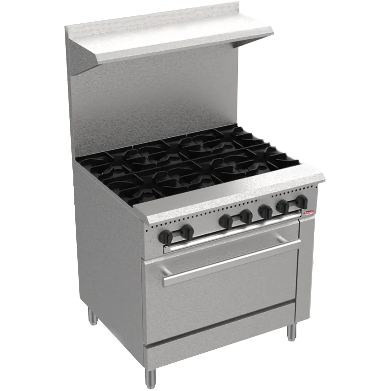 BakeMax America BAS36O Commercial 36 Inch 6-Burner Gas Range with Bakery Oven BakeMax America BAS36O Commercial 36 Inch 6-Burner Gas Range with Bakery Oven