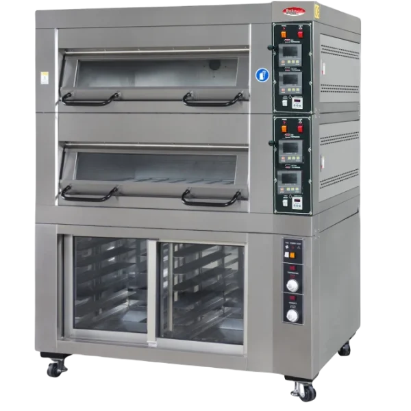 BakeMax BMDDD02 Two Deck Two Pan Wide Floor Model Electric Artisan Stone Deck Oven
