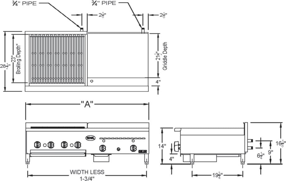 Royal - Delux 15" Stainless Steel Radiant Broiler With 36" Thermostatic Griddle - BG-1536 Royal - Delux 15" Stainless Steel Radiant Broiler With 36" Thermostatic Griddle - BG-1536