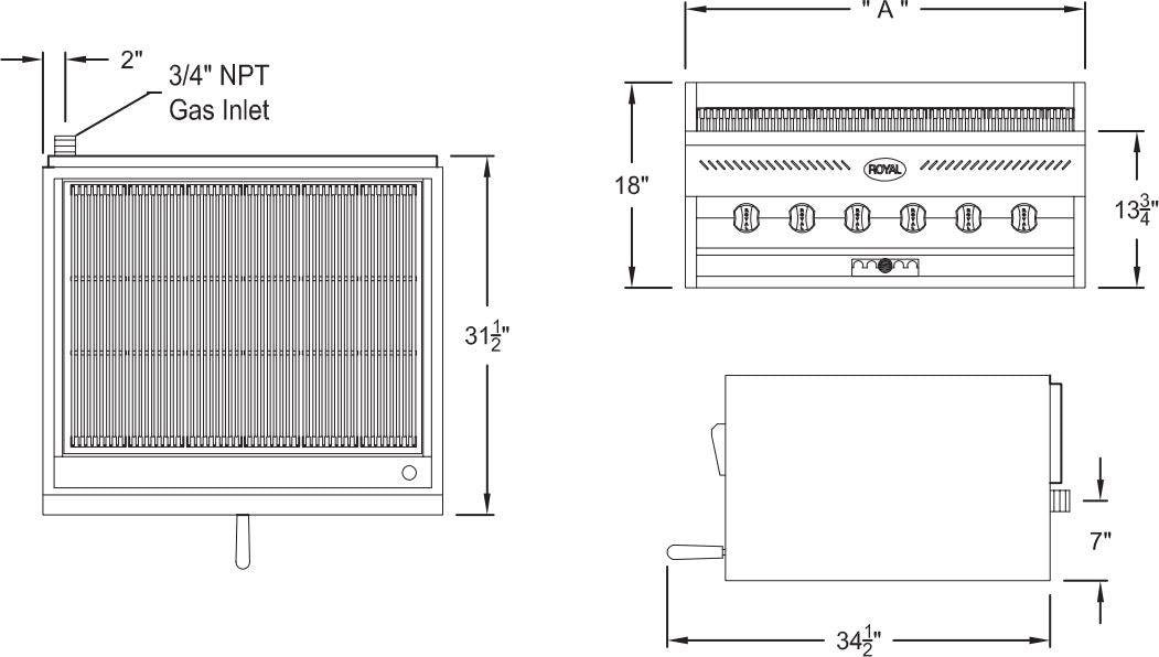 Royal - 36" Stainless Steel Steak House Broiler - RARB-36 Royal - 36" Stainless Steel Steak House Broiler - RARB-36