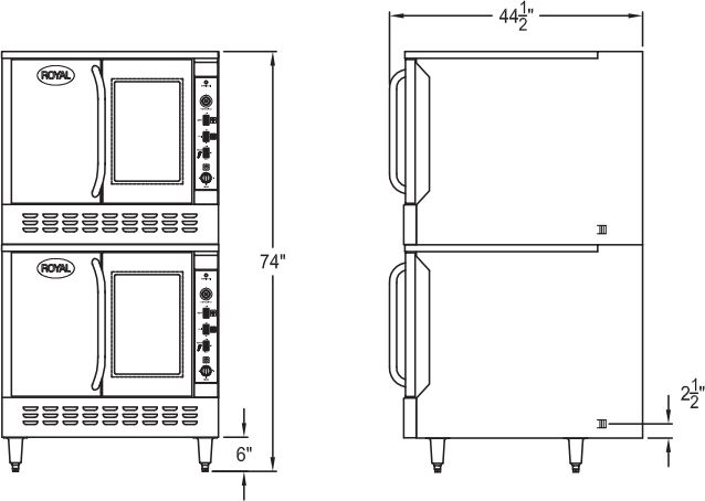 Royal - 4 Burners Double Deck Gas Convection Oven With Bakery Depth - RCOD-2 Royal - 4 Burners Double Deck Gas Convection Oven With Bakery Depth - RCOD-2