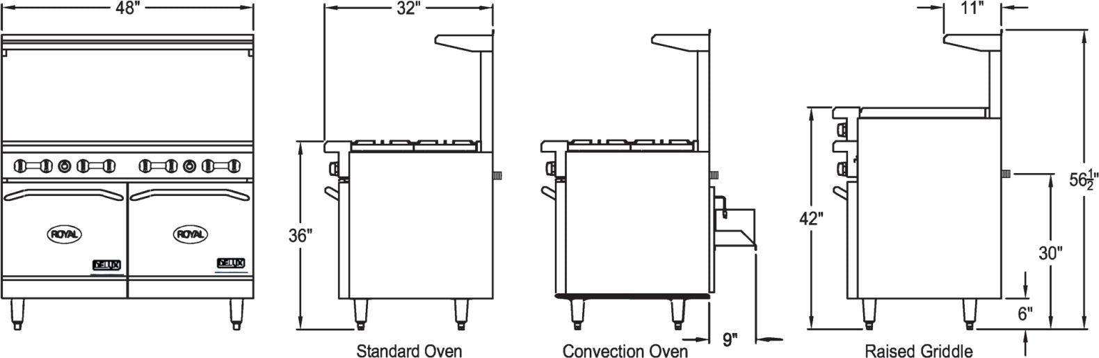 Royal - Delux 48″ Stainless Steel Gas Range With Two 20 Wide Ovens And 12" Griddle - RDR-6G12 Royal - Delux 48″ Stainless Steel Gas Range With Two 20 Wide Ovens And 12" Griddle - RDR-6G12