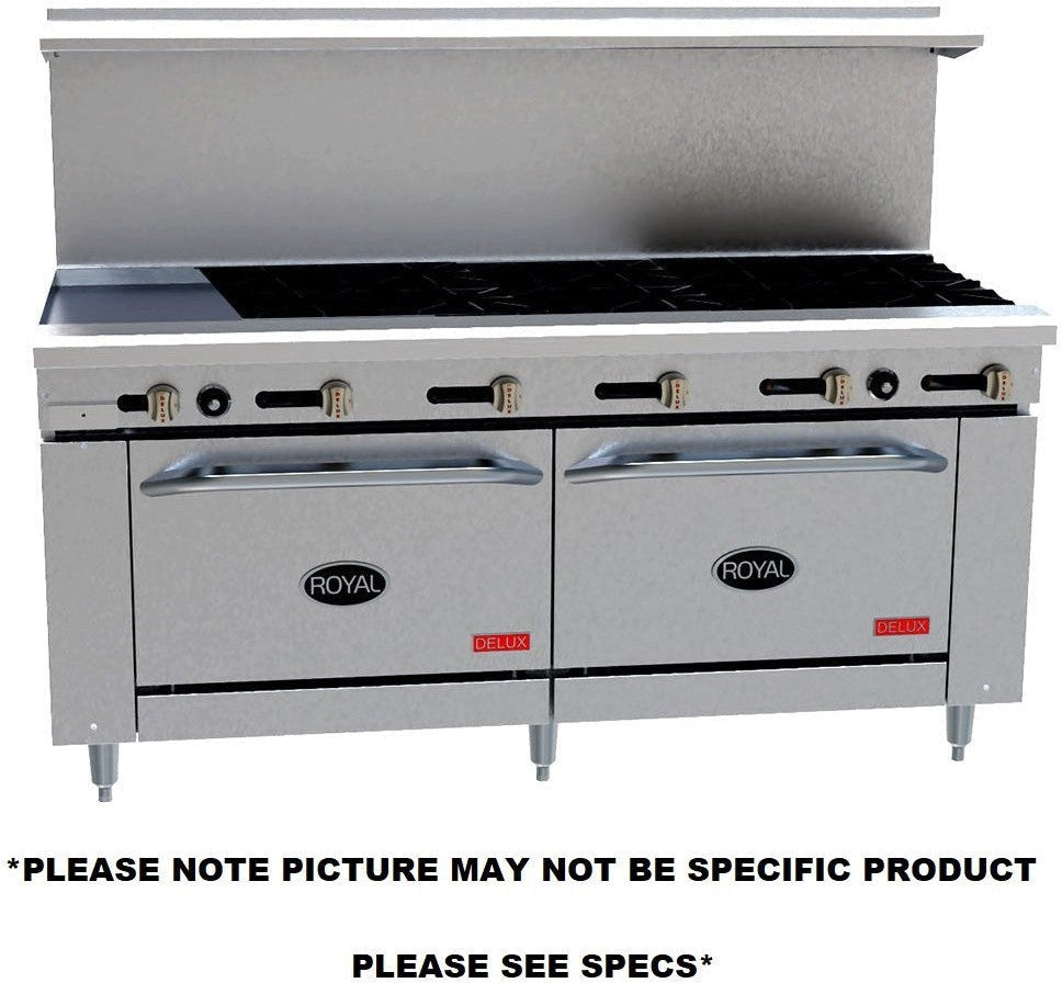 Royal - Delux 72″ Stainless Steel Gas Range with 8 Open Burners - RDR-8G24 Royal - Delux 72″ Stainless Steel Gas Range with 8 Open Burners - RDR-8G24