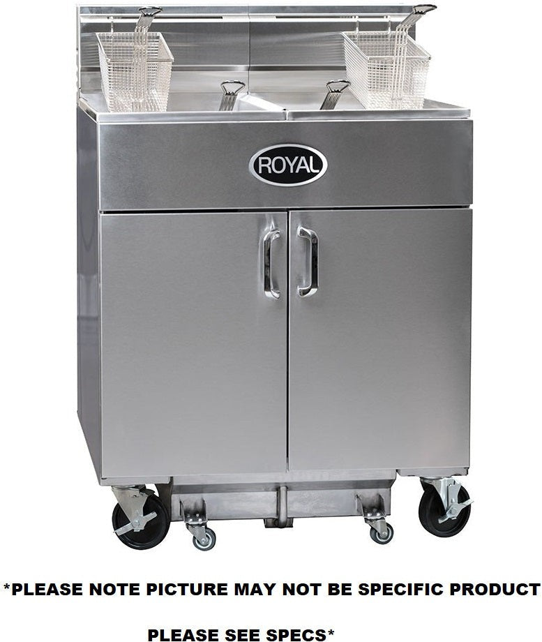 Royal - 35 Lb (62") Energy Efficient Gas Fryers With Built-In Filter System and Electro Mechanical Dial (4 Tanks) - REEF-35-4-EM Royal - 35 Lb (62") Energy Efficient Gas Fryers With Built-In Filter System and Electro Mechanical Dial (4 Tanks) - REEF-35-4-EM