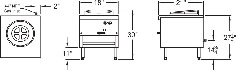 Royal - 13" Stainless Steel Natural Gas Mandarin Wok Range with 18 Tips Jet Burner - RMJ-13 Royal - 13" Stainless Steel Natural Gas Mandarin Wok Range with 18 Tips Jet Burner - RMJ-13