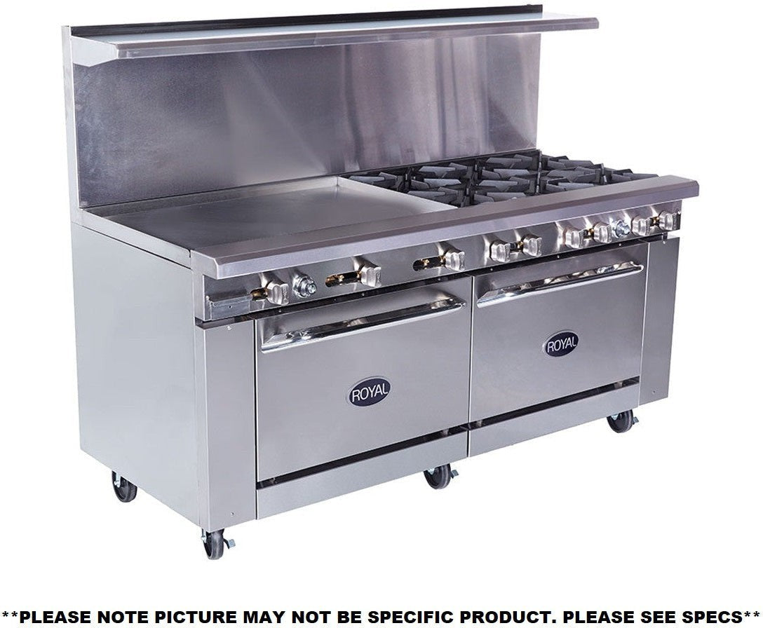 Royal - 72″ Stainless Steel 12 Open Burner Gas Range with Two 26.5" Wide Ovens - RR-12 Royal - 72″ Stainless Steel 12 Open Burner Gas Range with Two 26.5" Wide Ovens - RR-12