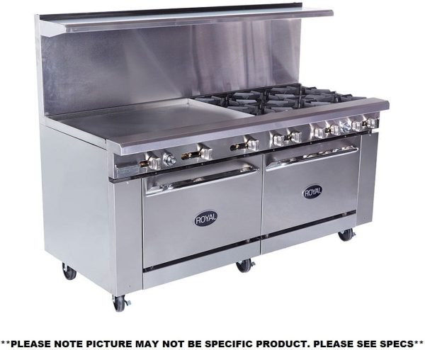 Royal - 72″ Stainless Steel 8 Open Burner Gas Range with 24” Wide Griddle and Two 26.5" Wide Ovens - RR-8G24