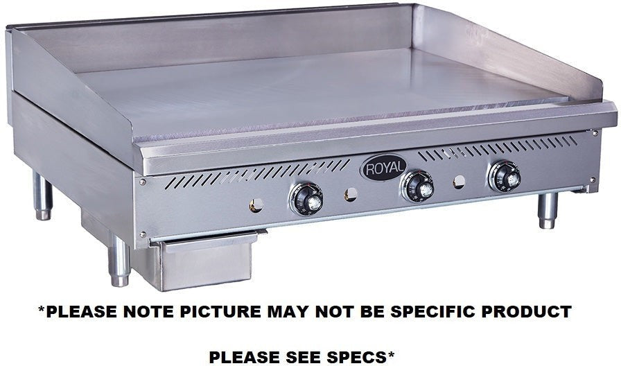Royal - 12" x 32.5" Stainless Steel Heavy Duty Thermostatic Griddle - RTG-12 Royal - 12" x 32.5" Stainless Steel Heavy Duty Thermostatic Griddle - RTG-12