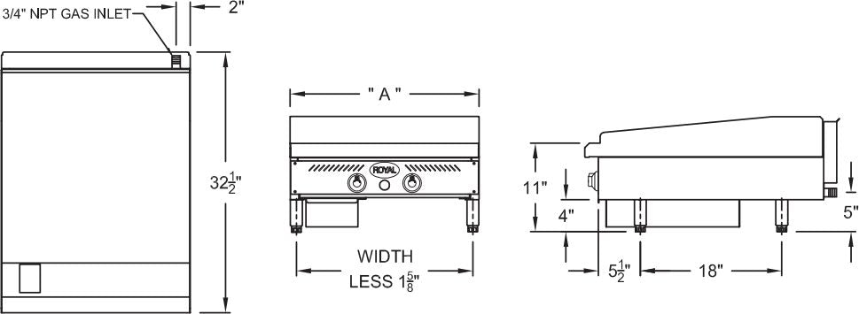 Royal - 12" x 32.5" Stainless Steel Heavy Duty Thermostatic Griddle - RTG-12 Royal - 12" x 32.5" Stainless Steel Heavy Duty Thermostatic Griddle - RTG-12
