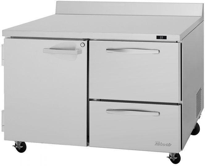 Turbo Air - PRO Series 48.25" Silver Worktop Refrigerator with 2 Right Drawers + 1 Left Hinged Door - PWR-48-D2R(L)-N (ETA 5-6 Weeks) Turbo Air - PRO Series 48.25" Silver Worktop Refrigerator with 2 Right Drawers + 1 Left Hinged Door - PWR-48-D2R(L)-N (ETA 5-6 Weeks)