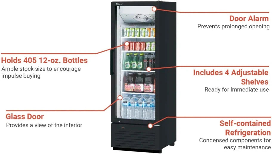 Turbo Air - 27" Black Refrigerated 1 Swing Glass Door Merchandiser - TGM-23SDHB-N6 (ETA 5-6 Weeks) Turbo Air - 27" Black Refrigerated 1 Swing Glass Door Merchandiser - TGM-23SDHB-N6 (ETA 5-6 Weeks)