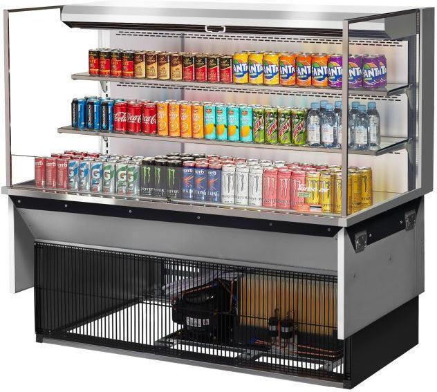 Turbo Air - 59.6" Silver Low Profile Drop-In Horizontal Open Display Case with 2 Glass Shelves + Deck - TOM-60L-UF-S-3SI-N (ETA 5-6 Weeks) Turbo Air - 59.6" Silver Low Profile Drop-In Horizontal Open Display Case with 2 Glass Shelves + Deck - TOM-60L-UF-S-3SI-N (ETA 5-6 Weeks)