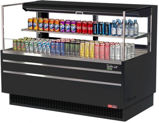 Turbo Air - 58.75" Black Low Profile Horizontal Open Display Case with Glass Side Panels - TOM-60L-UFD-B-2S-N (ETA 5-6 Weeks) Turbo Air - 58.75" Black Low Profile Horizontal Open Display Case with Glass Side Panels - TOM-60L-UFD-B-2S-N (ETA 5-6 Weeks)