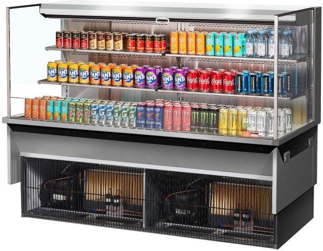 Turbo Air - 71.6" Silver Low Profile Horizontal Open Display Case with 2 Tiers with 4 Glass Shelves + Deck Only - TOM-72L-UF-S-3SI-N (ETA 5-6 Weeks) Turbo Air - 71.6" Silver Low Profile Horizontal Open Display Case with 2 Tiers with 4 Glass Shelves + Deck Only - TOM-72L-UF-S-3SI-N (ETA 5-6 Weeks)