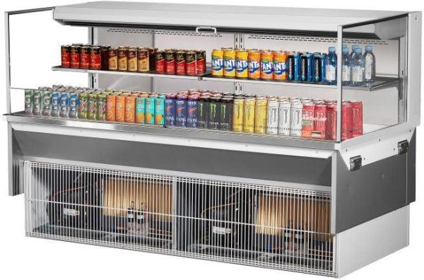 Turbo Air - 71.6" White Low Profile Drop-In Horizontal Open Display Case with 1 Tier 2 Glass Shelves + Deck - TOM-72L-UF-W-2SI-N (ETA 5-6 Weeks)