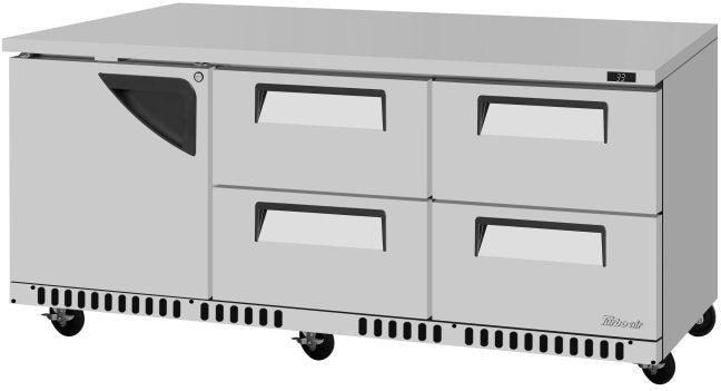 Turbo Air - Super Deluxe 72.6" Silver Three-Section Undercounter Refrigerator With Front Breathing Airflow and 4 Drawers - TUR-72SD-D4R(L)-FB-N (ETA 5-6 Weeks) Turbo Air - Super Deluxe 72.6" Silver Three-Section Undercounter Refrigerator With Front Breathing Airflow and 4 Drawers - TUR-72SD-D4R(L)-FB-N (ETA 5-6 Weeks)